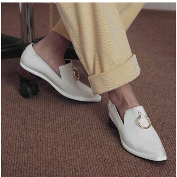 REIKE NEN Ring Detail Square Toe Loafer Leather Red Heel Beige Tan EU 36 - Picture 11 of 13